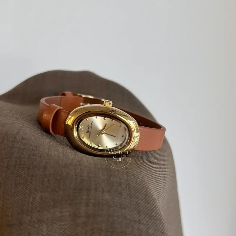 Modern Casual Oval Dial Watch Brown Leather Strap Watch for Women