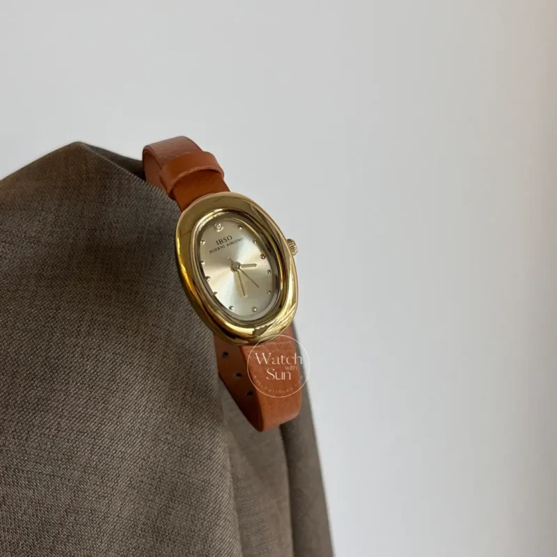 Modern Casual Oval Dial Watch Brown Leather Strap Watch for Women