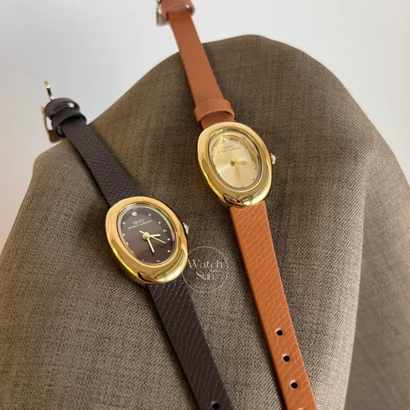 Modern Casual Oval Dial Watch Brown Leather Strap Watch for Women