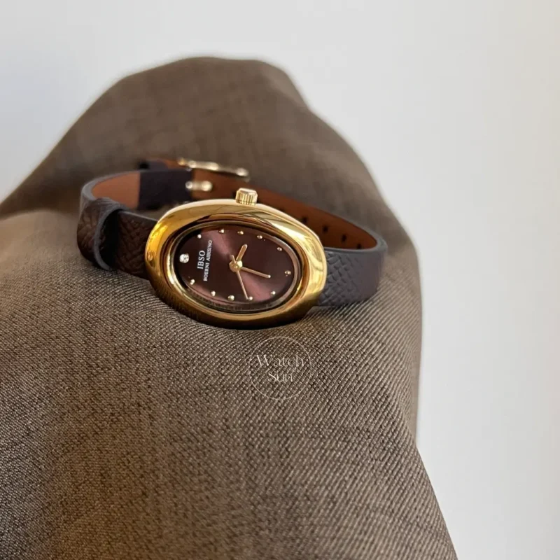 Modern Casual Oval Dial Watch Brown Leather Strap Watch for Women