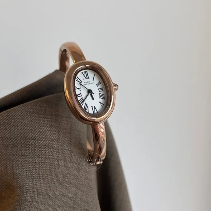 Minimalist Oval Dial Watch Rose Gold Bangle Watch for Women