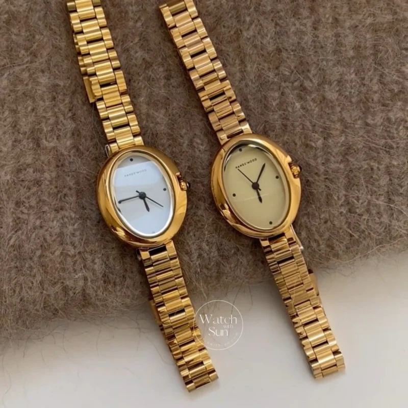 Minimalist Big Oval Face Gold Bracelet Ladies Watch