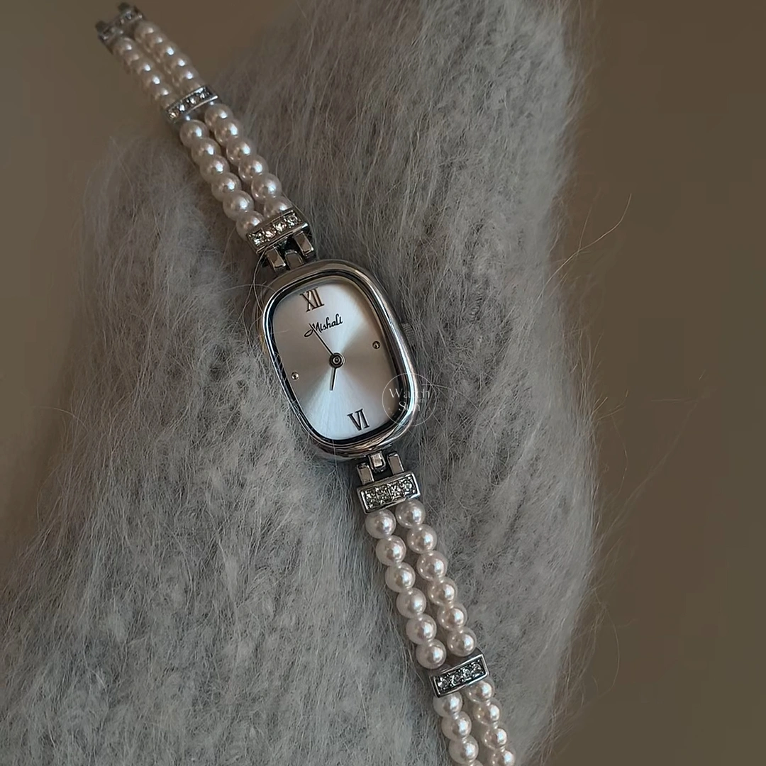 Dainty Mother of Pearl Oval Face Pearl Chain Ladies Watch
