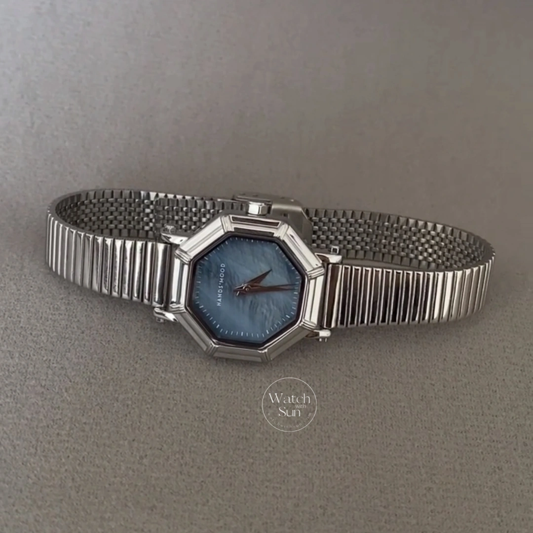 Elegant Octagon Blue Mother-of-Pearl Dial Watch Stainless Steel Ladies' Watch
