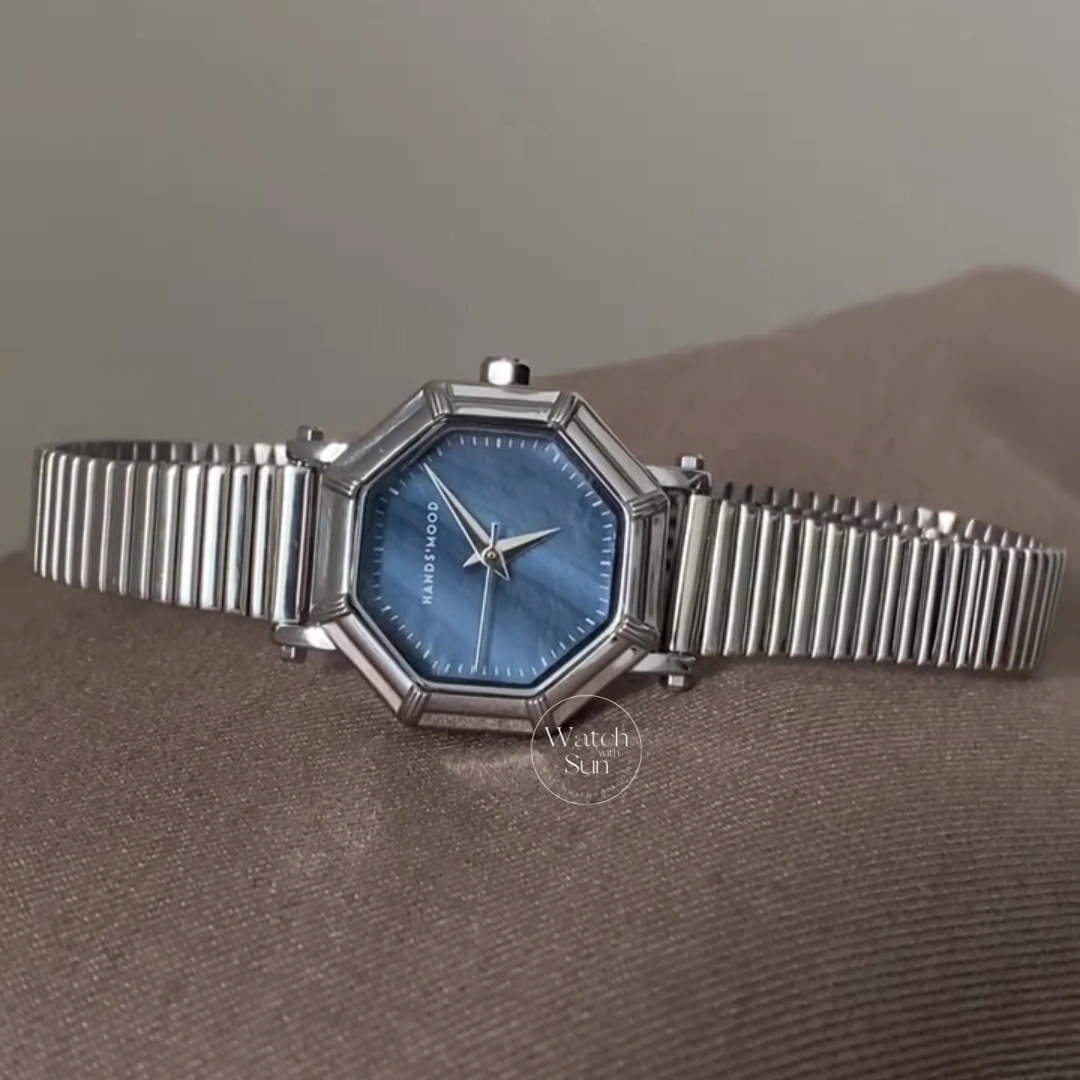 Elegant Octagon Blue Mother-of-Pearl Dial Watch Stainless Steel Ladies' Watch