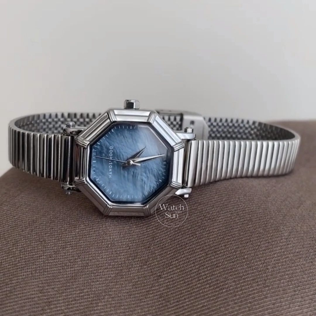 Elegant Octagon Blue Mother-of-Pearl Dial Watch Stainless Steel Ladies' Watch