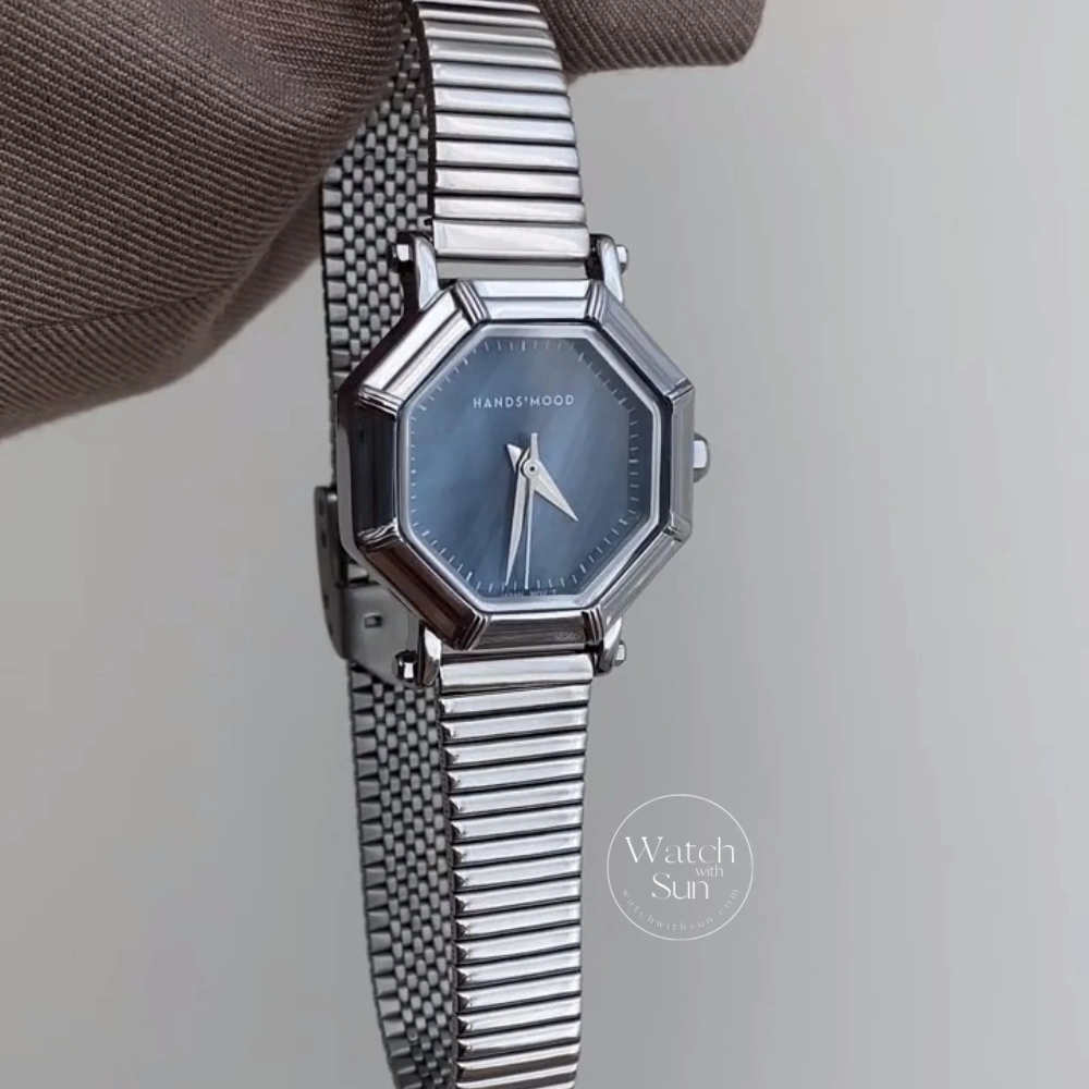 Elegant Octagon Blue Mother-of-Pearl Dial Watch Stainless Steel Ladies' Watch