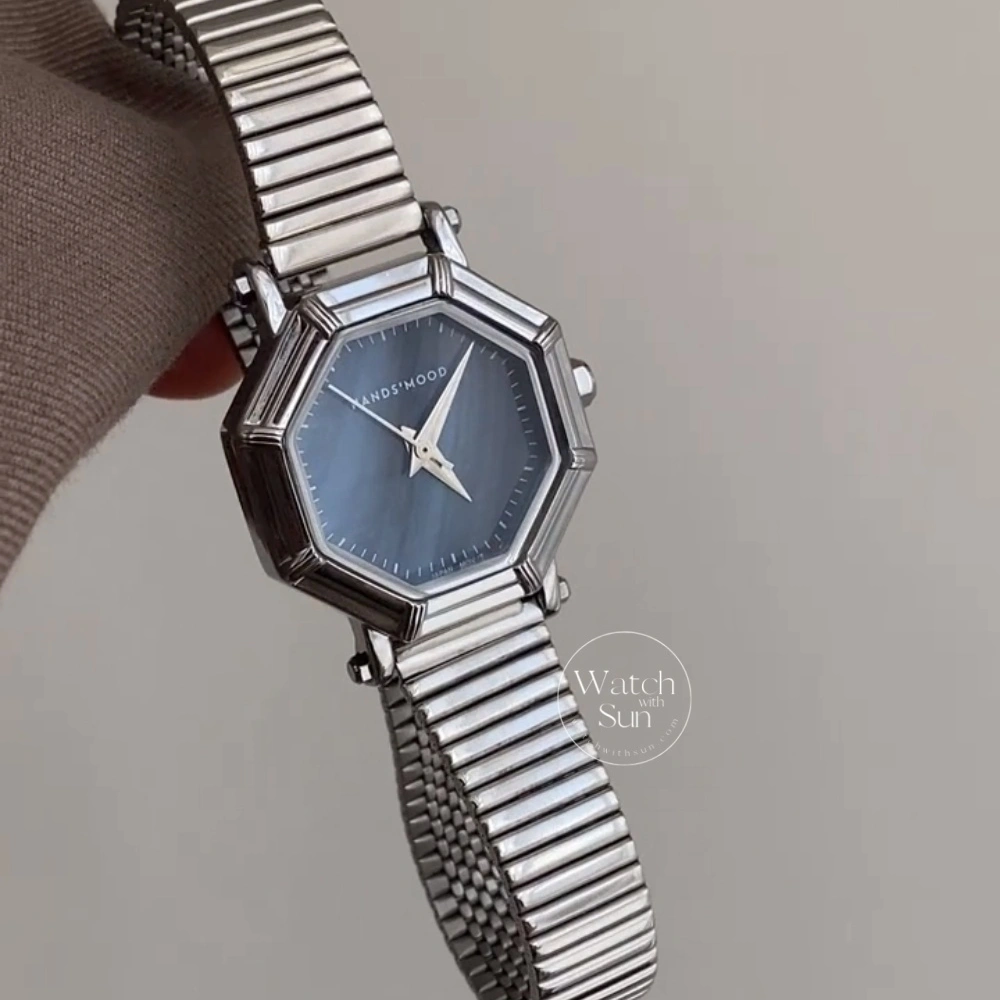 Elegant Octagon Blue Mother-of-Pearl Dial Watch Stainless Steel Ladies' Watch