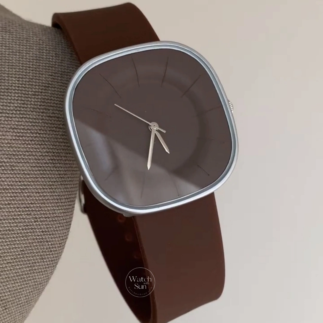 Minimalist Style Brown Cushion Face Silicone Watch