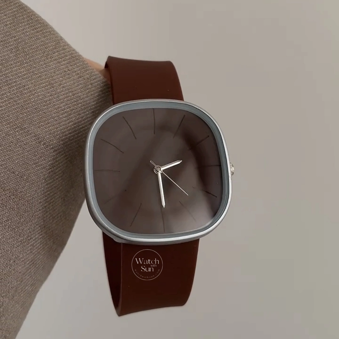 Minimalist Style Brown Cushion Face Silicone Watch
