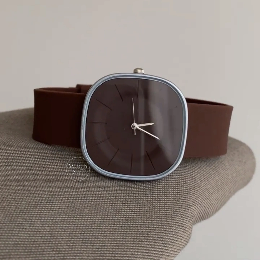 Minimalist Style Brown Cushion Face Silicone Watch