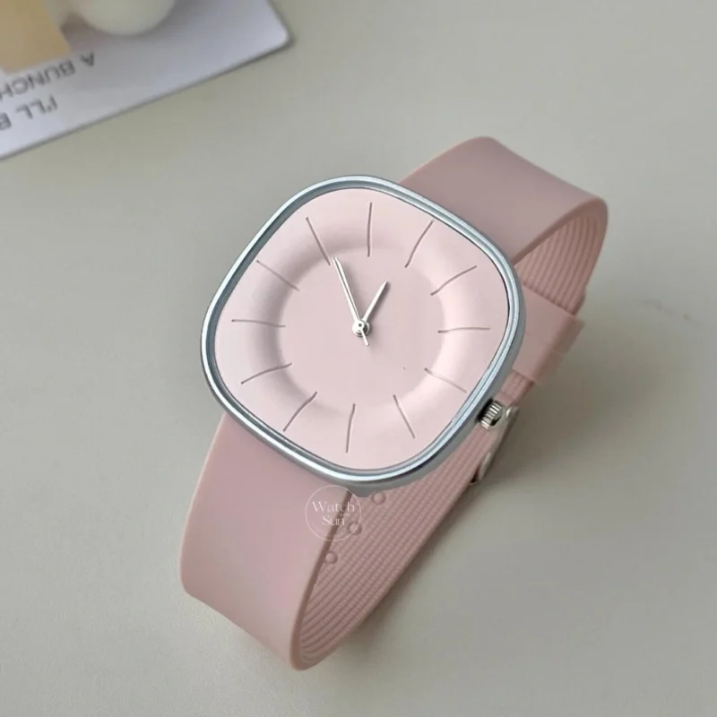 Minimalist Style Mint Pink Cushion Face Silicone Watch
