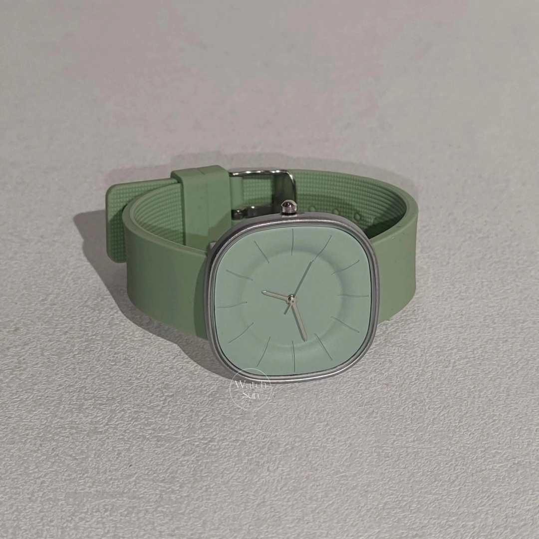 Minimalist Style Mint Green Cushion Face Silicone Watch