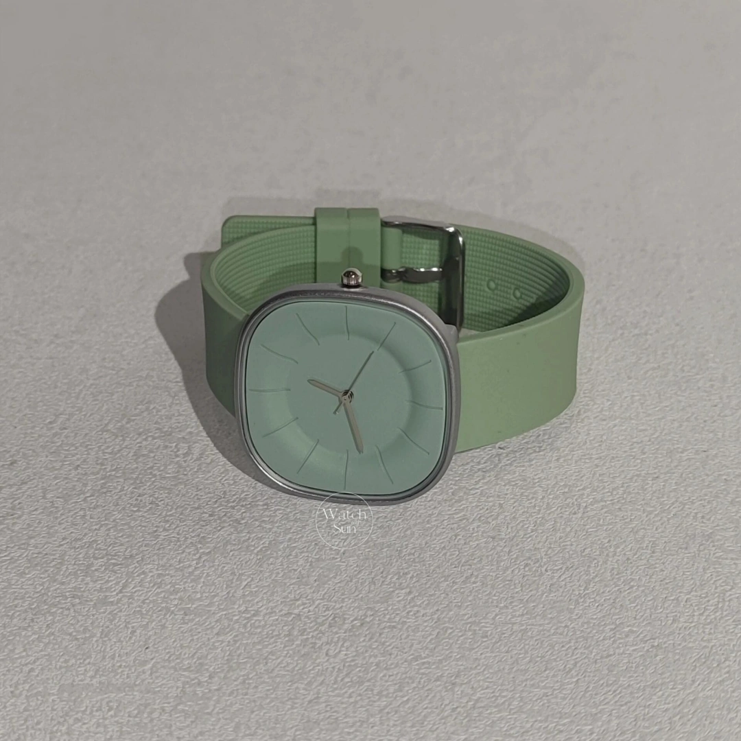 Minimalist Style Mint Green Cushion Face Silicone Watch
