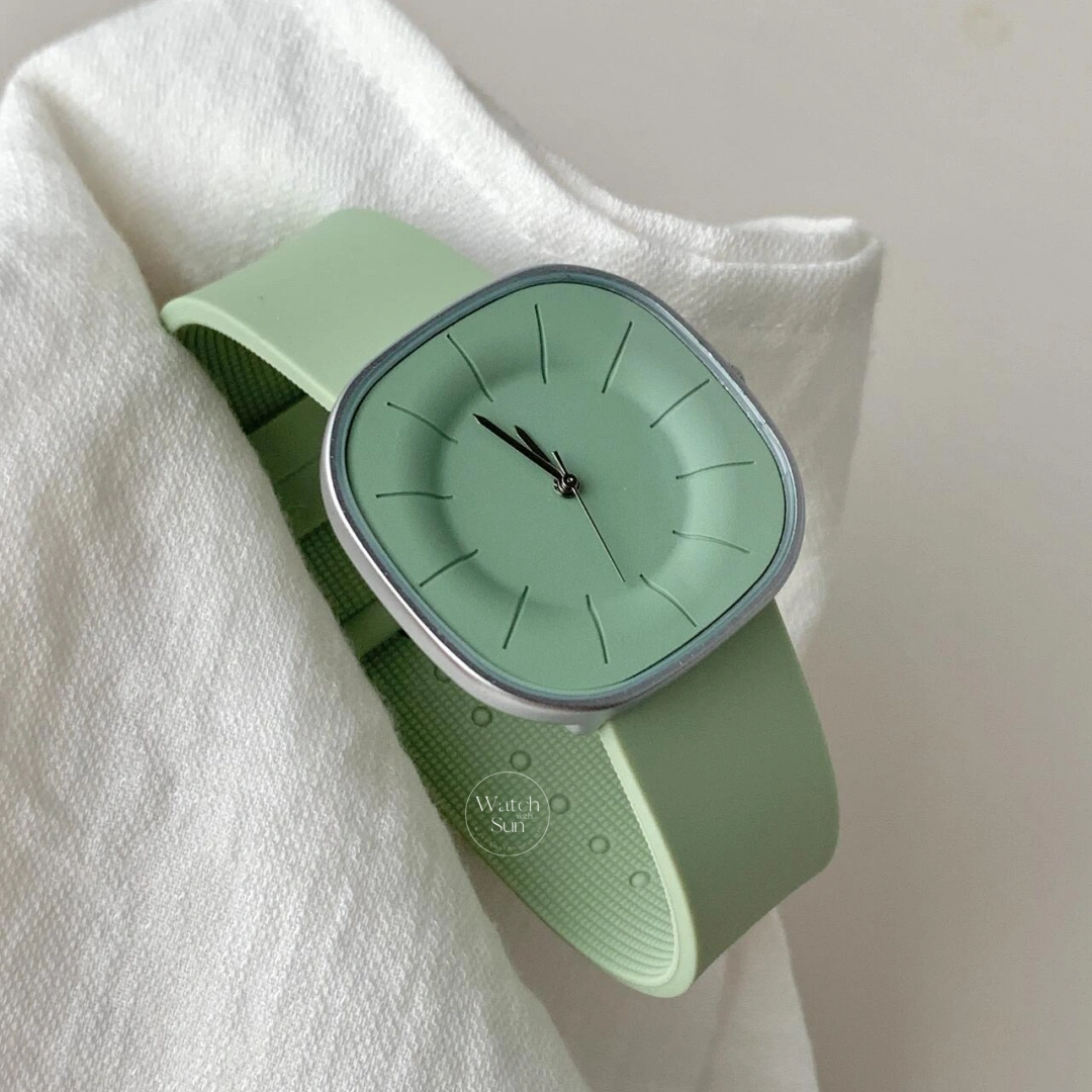 Minimalist Style Mint Green Cushion Face Silicone Watch