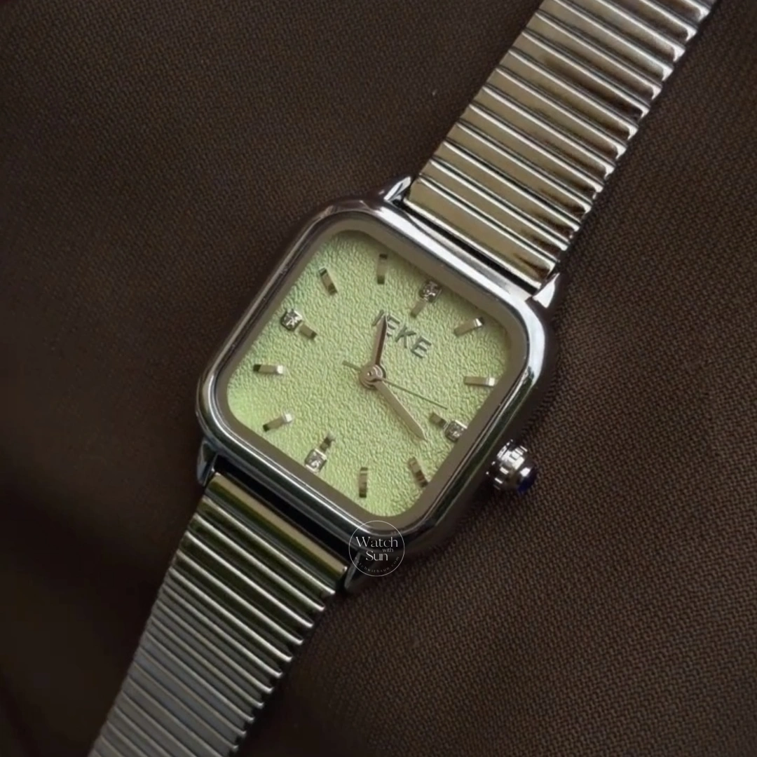 Minimalist Square Light Green Dial Watch Silver Stainless Steel Women's Watch