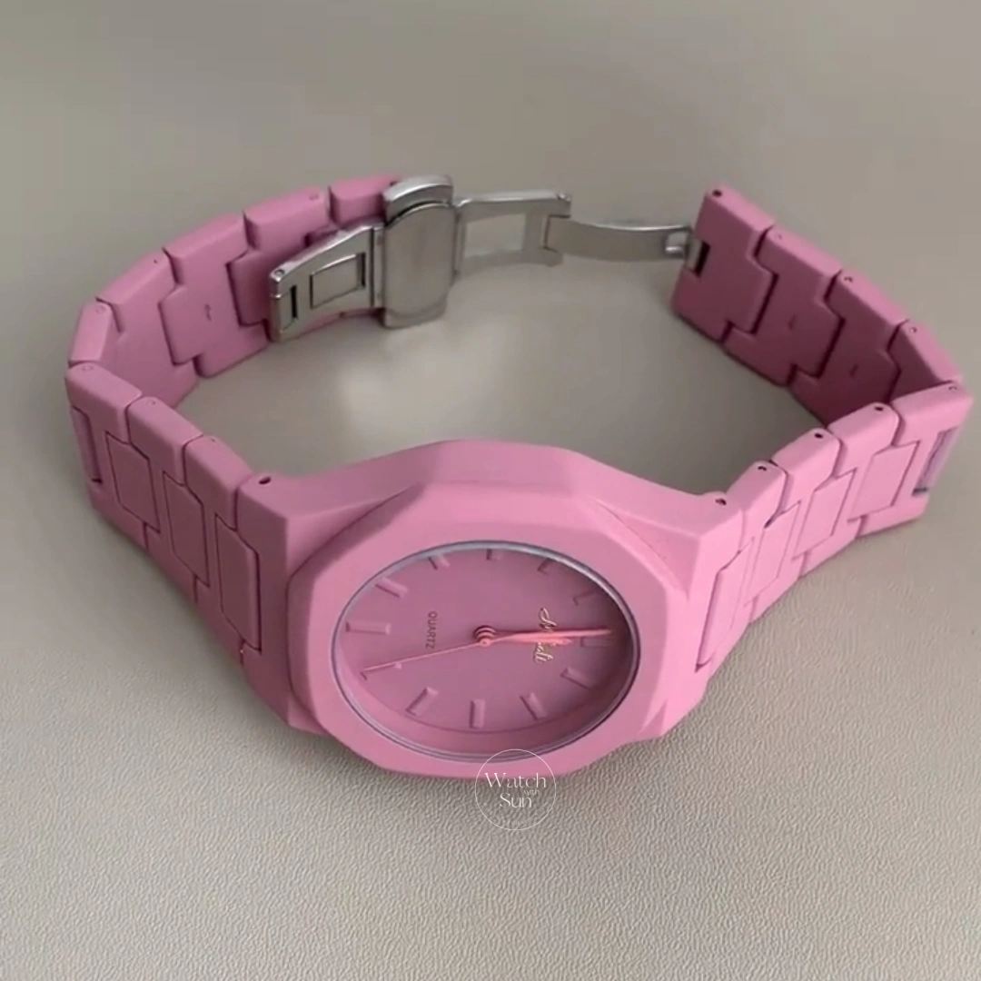 Minimalist Matte Pink Octagon Women's Watch Link Bracelet Watch