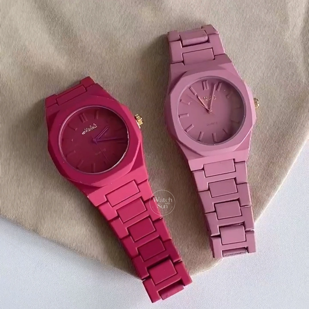 Minimalist Matte Pink Octagon Women's Watch Link Bracelet Watch