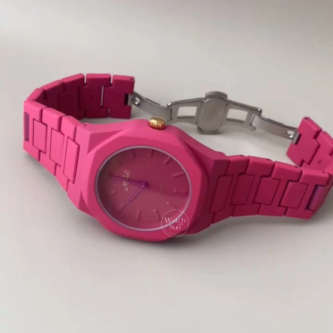 Minimalist Matte Pink Octagon Women's Watch Link Bracelet Watch