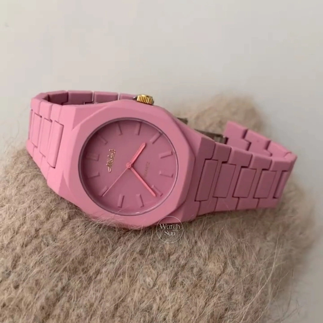 Minimalist Matte Pink Octagon Women's Watch Link Bracelet Watch