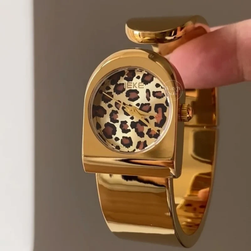 women's watches802-4 Gold Leopard Print Dial Women's Bangle Watch Vintage Style Watch