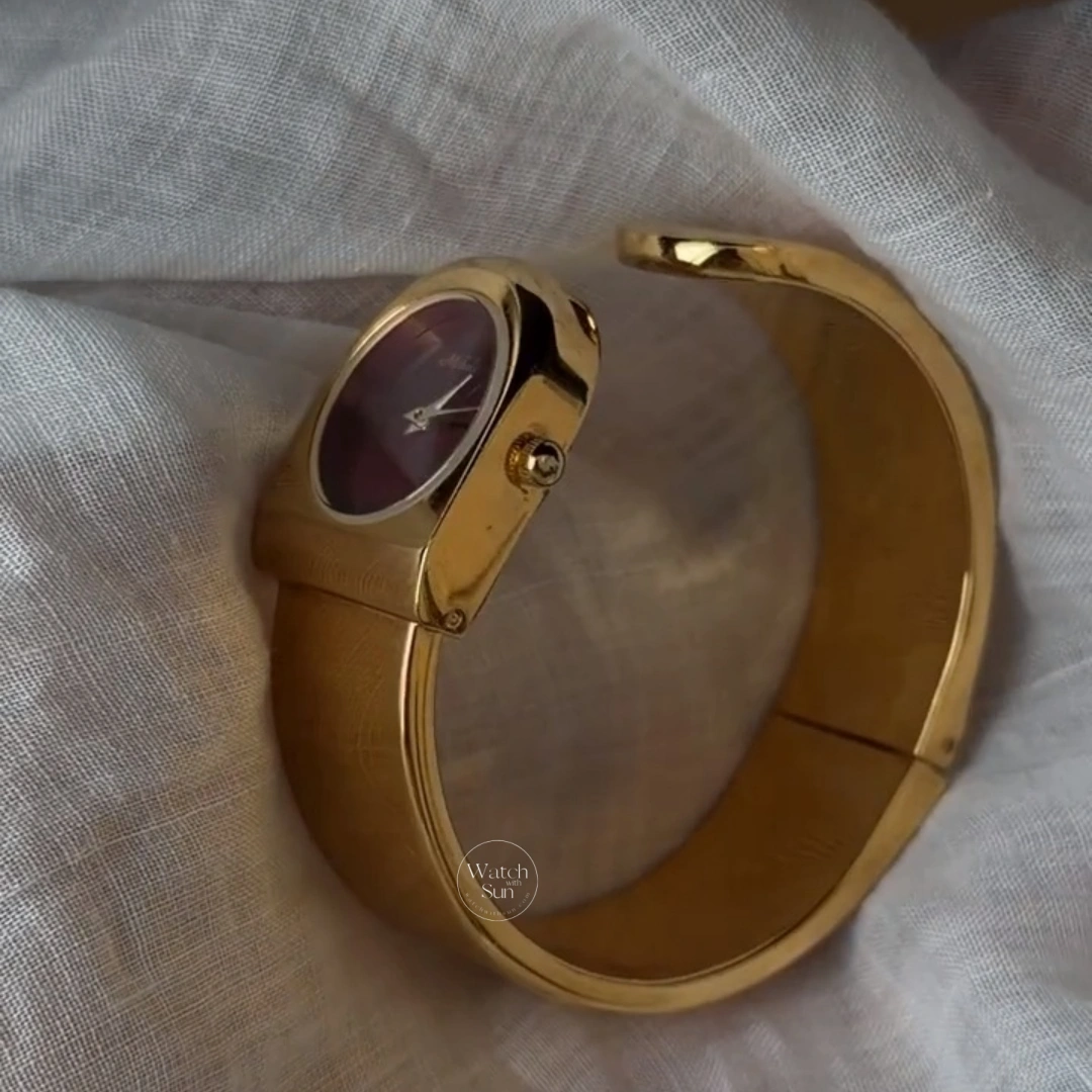 Minimalist Gold Red Dial Women's Bangle Watch