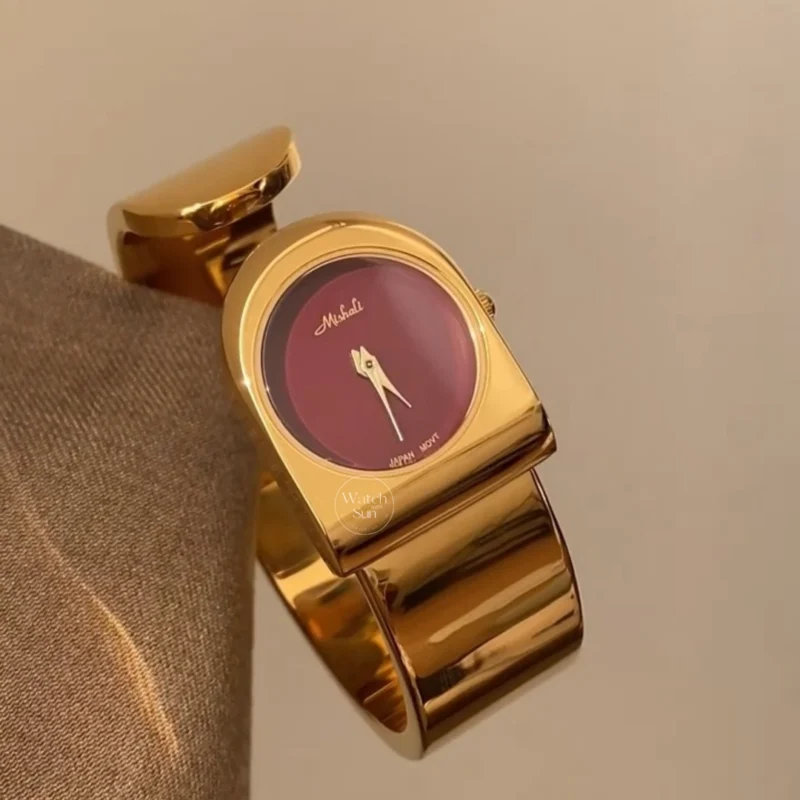 women's watches804-5 Minimalist Gold Red Dial Women's Bangle Watch