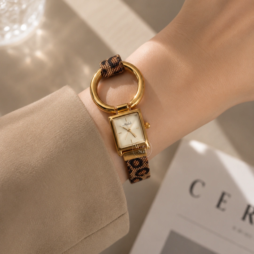 Chic Gold/Silver Leopard Watch Mesh Strap Square Women's Watch