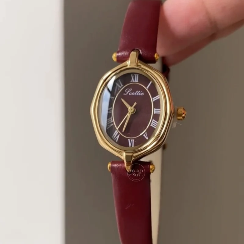 women's watches806-4 Vintage-Inspired Gold Oval Leather Strap Women's Watch