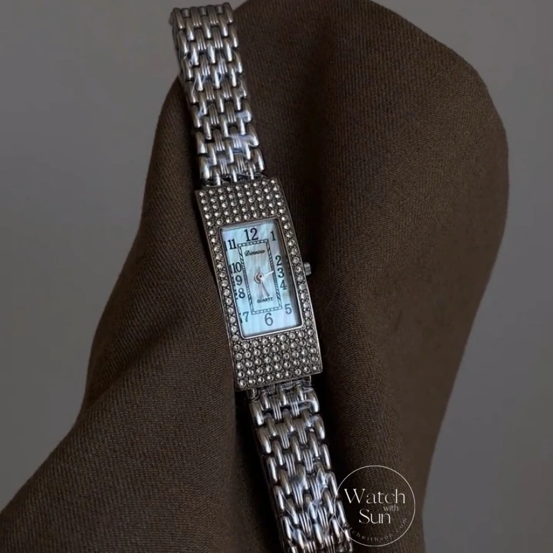 Retro Silver Rectangular Mother-of-Pearl Dial Women's Watch