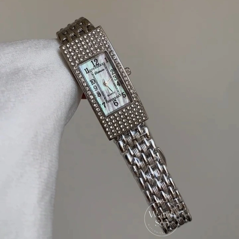Retro Silver Rectangular Mother-of-Pearl Dial Women's Watch