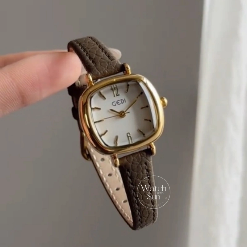 Chic Red/Brown/Grey/Blue Square Genuine Leather Strap Women's Watch