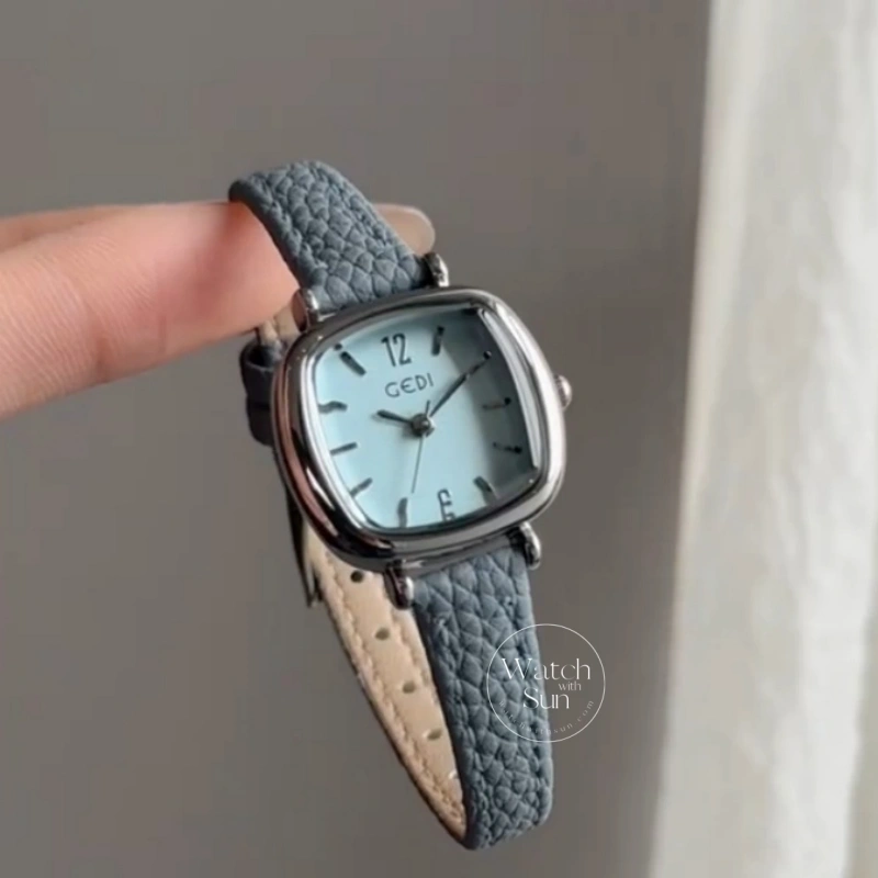 Chic Red/Brown/Grey/Blue Square Genuine Leather Strap Women's Watch