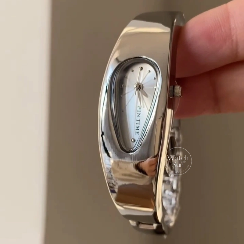 Unisex Silver/Blue/Green/Orange Teardrop Dial Bangle Watch