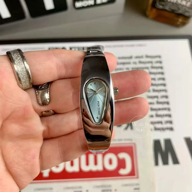 Unisex Silver/Blue/Green/Orange Teardrop Dial Bangle Watch