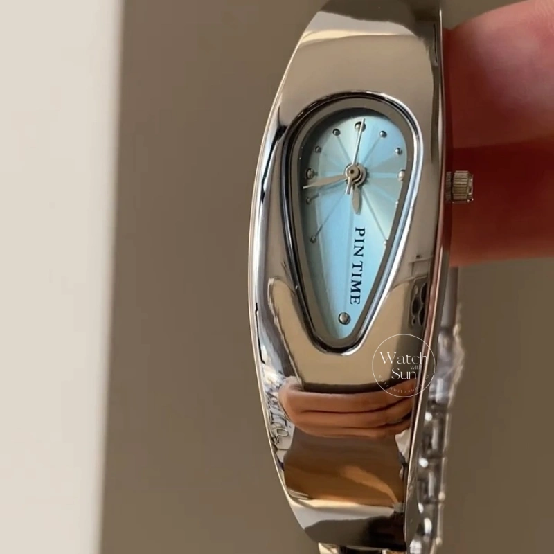 Unisex Silver/Blue/Green/Orange Teardrop Dial Bangle Watch