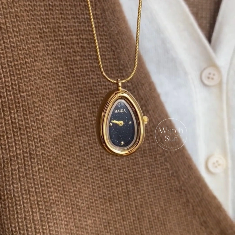 Chic Silver/Gold Teardrop Pendant Necklace Women's Watch