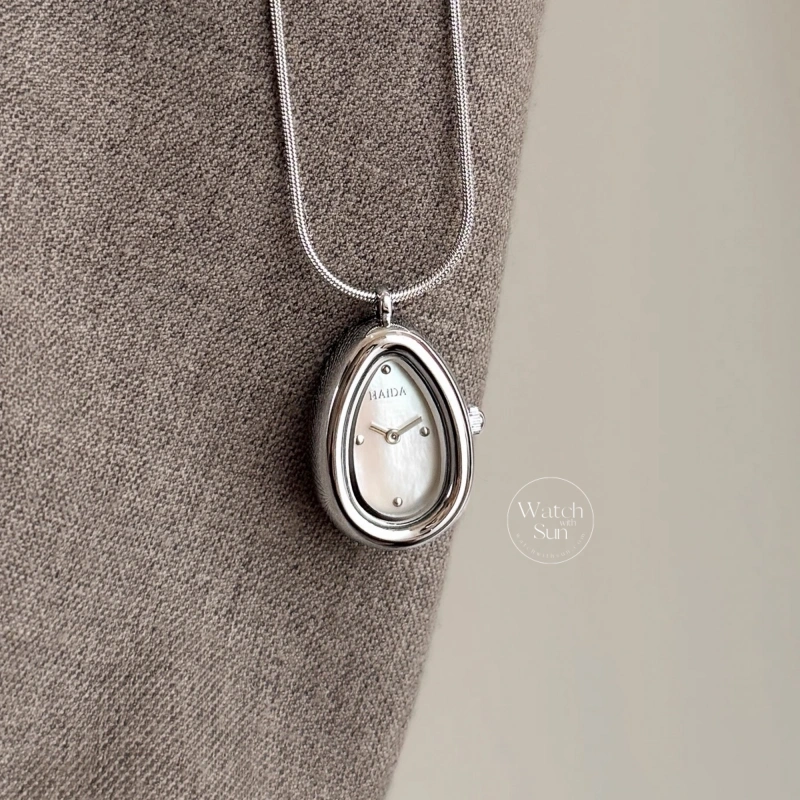 Chic Silver/Gold Teardrop Pendant Necklace Women's Watch