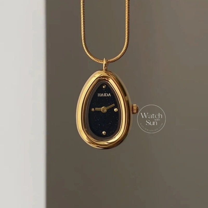 Chic Silver/Gold Teardrop Pendant Necklace Women's Watch