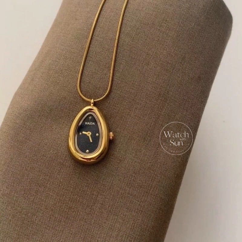 Chic Silver/Gold Teardrop Pendant Necklace Women's Watch