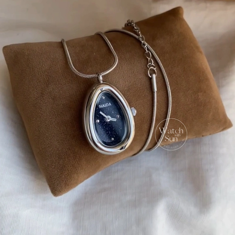 Chic Silver/Gold Teardrop Pendant Necklace Women's Watch