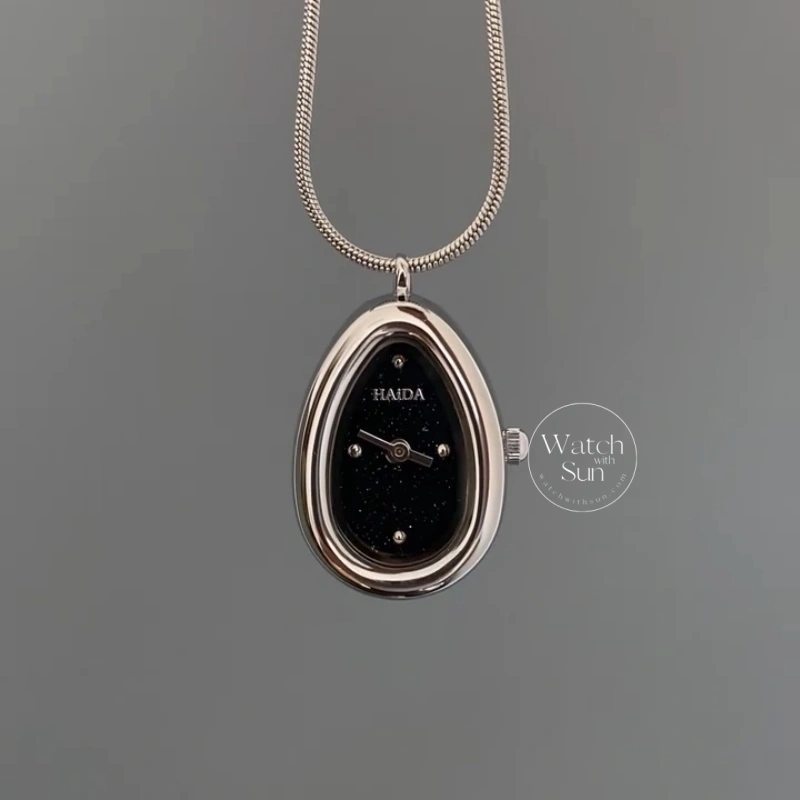 Chic Silver/Gold Teardrop Pendant Necklace Women's Watch