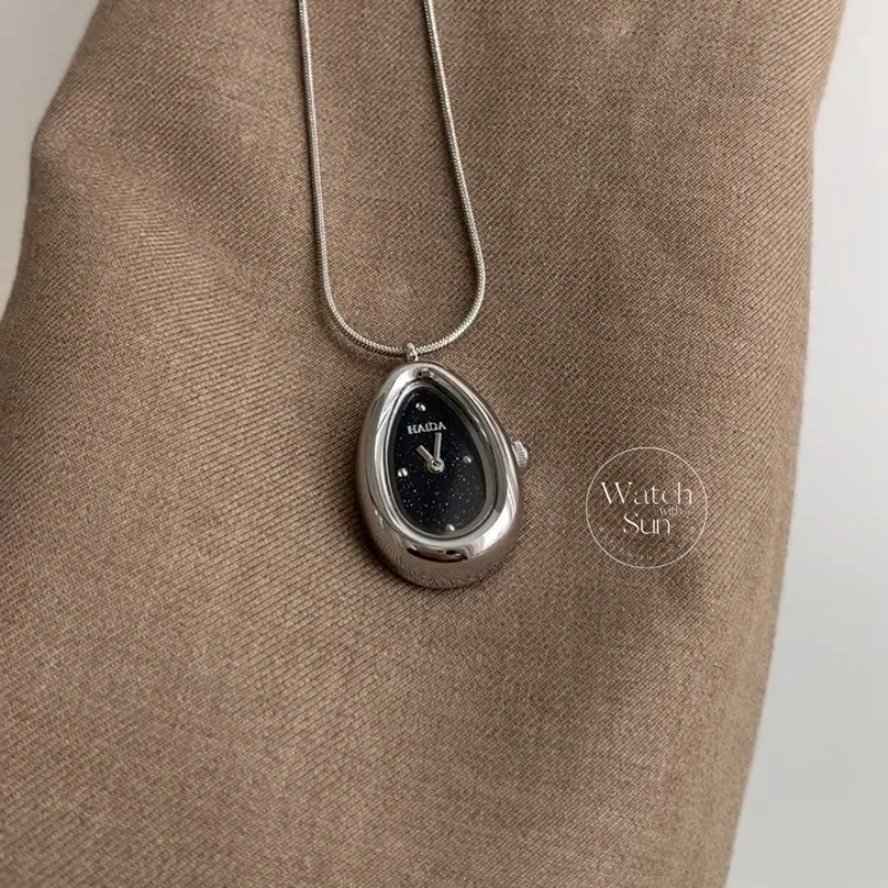 Chic Silver/Gold Teardrop Pendant Necklace Women's Watch