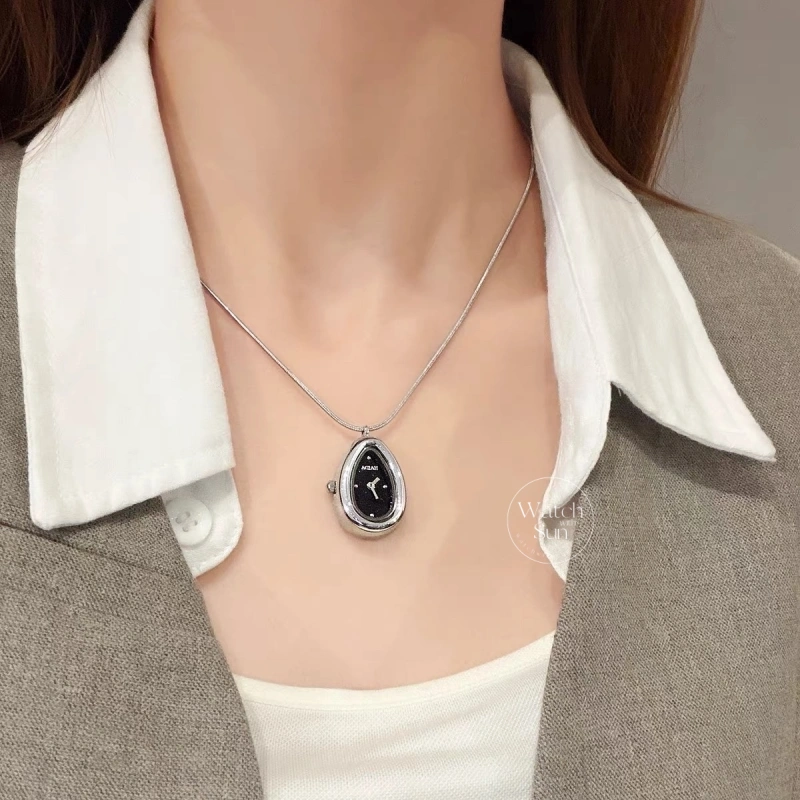 Chic Silver/Gold Teardrop Pendant Necklace Women's Watch