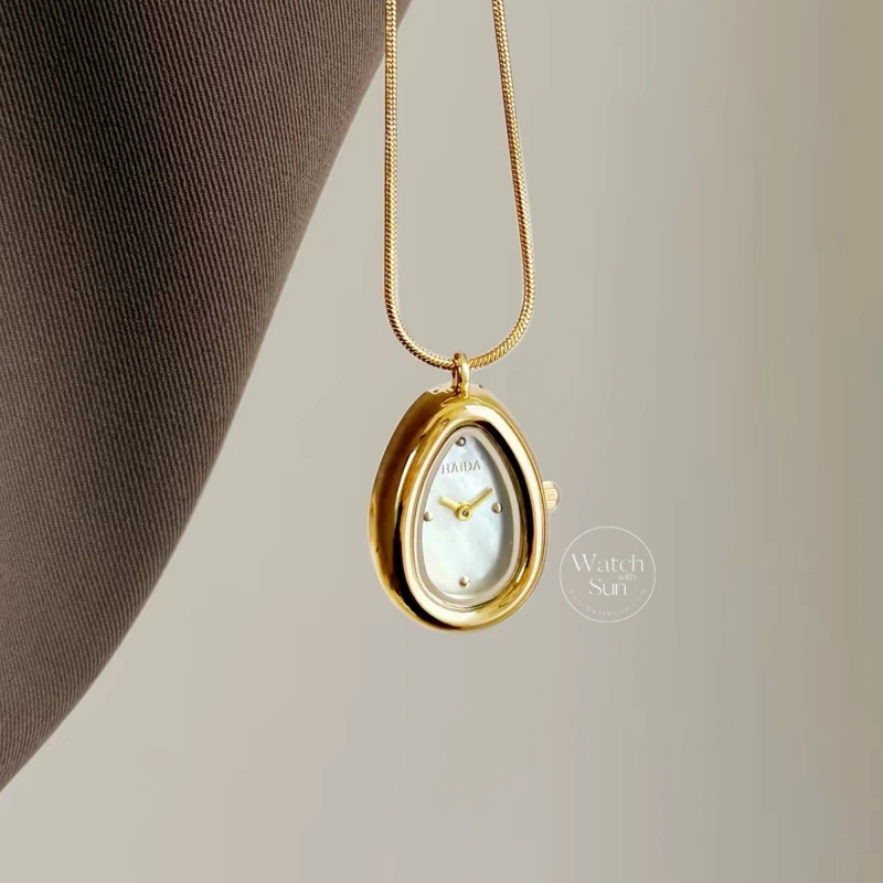 Chic Silver/Gold Teardrop Pendant Necklace Women's Watch