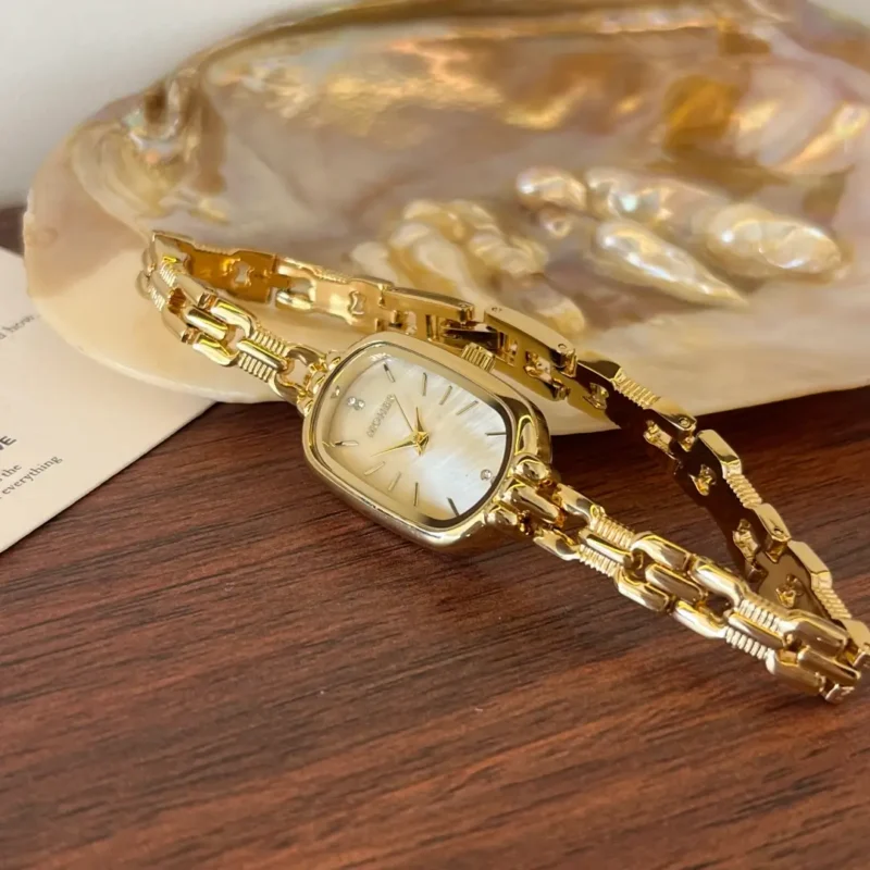 Beige Mother of Pearl Tiger's Eye Gemstone Bracelet Watch