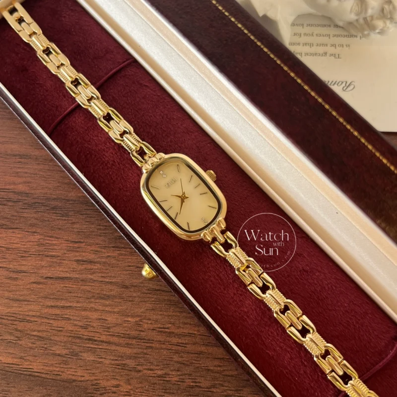 N224-11 Dainty Gold/Silver Oval Mother of Pearl Bracelet Watch