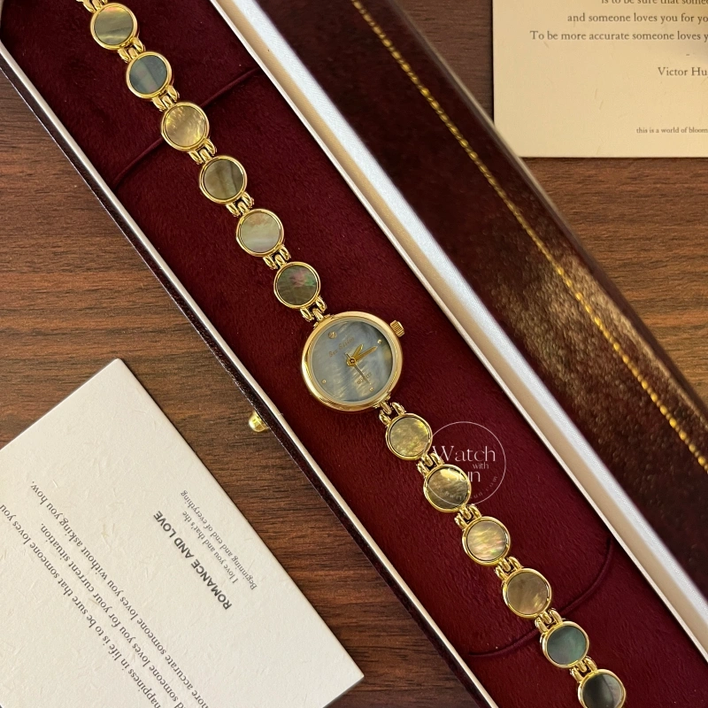 N502-5 Chic Gold Blue Mother of Pearl Bracelet Watch for Women