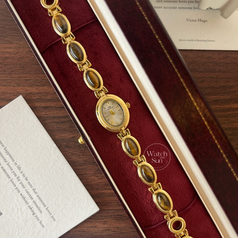N506-1 Vintage Natural Tiger's Eye Stone Bracelet Watch