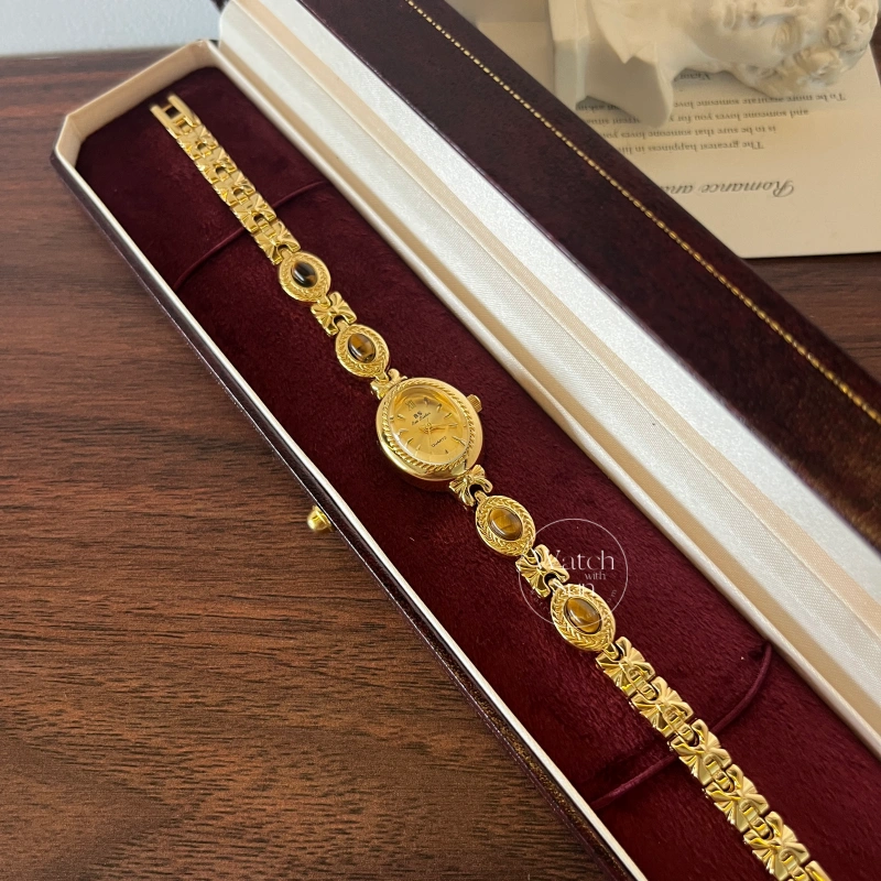 N522-3 Vintage Natural Tiger's Eye Stone Bracelet Watch